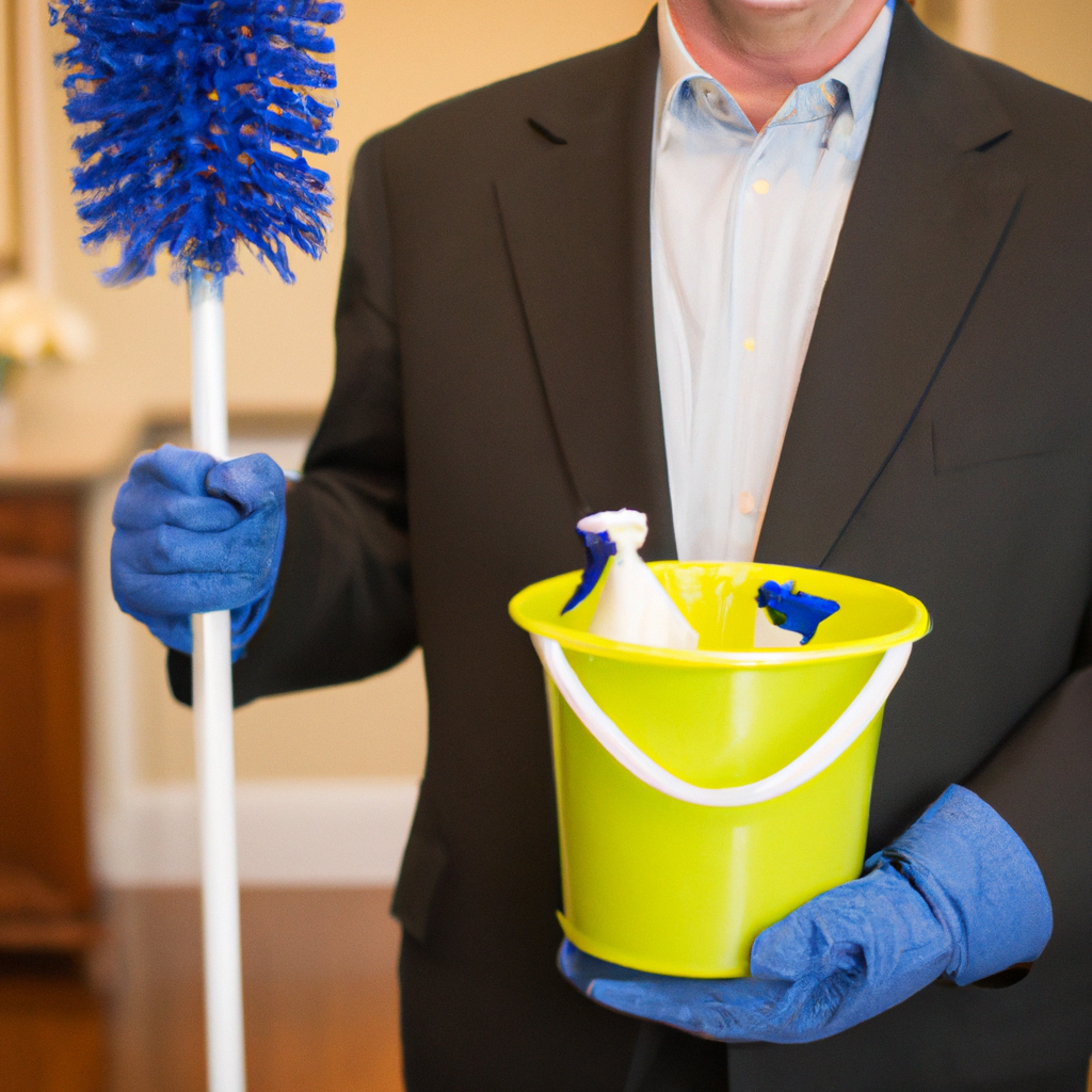 Professional with cleaning supplies